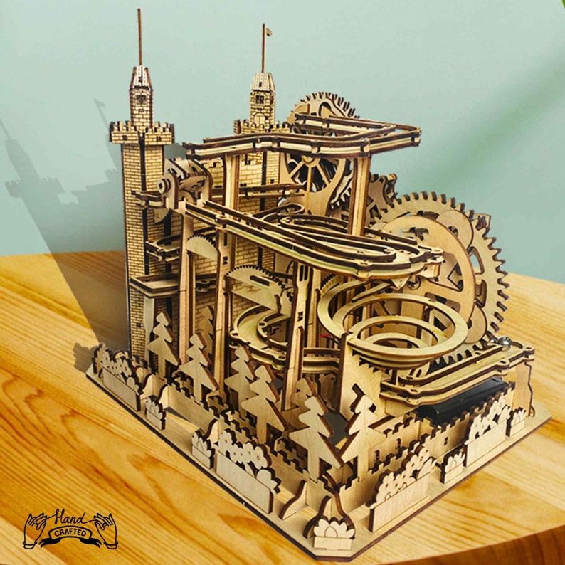 Wooden Marble Run Maze 3D Puzzle, Mechanical Track Electric Manual ...