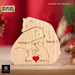 Custom Wooden Bear Family Puzzle: Engraved Keepsake Gift