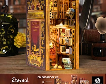 Eternal Bookstore DIY Book Nook Gifts Toy Kit, miniatuur poppenhuis Booknook Touch Light Model Furniture, boekenplank invoegen standaard 3D-puzzel