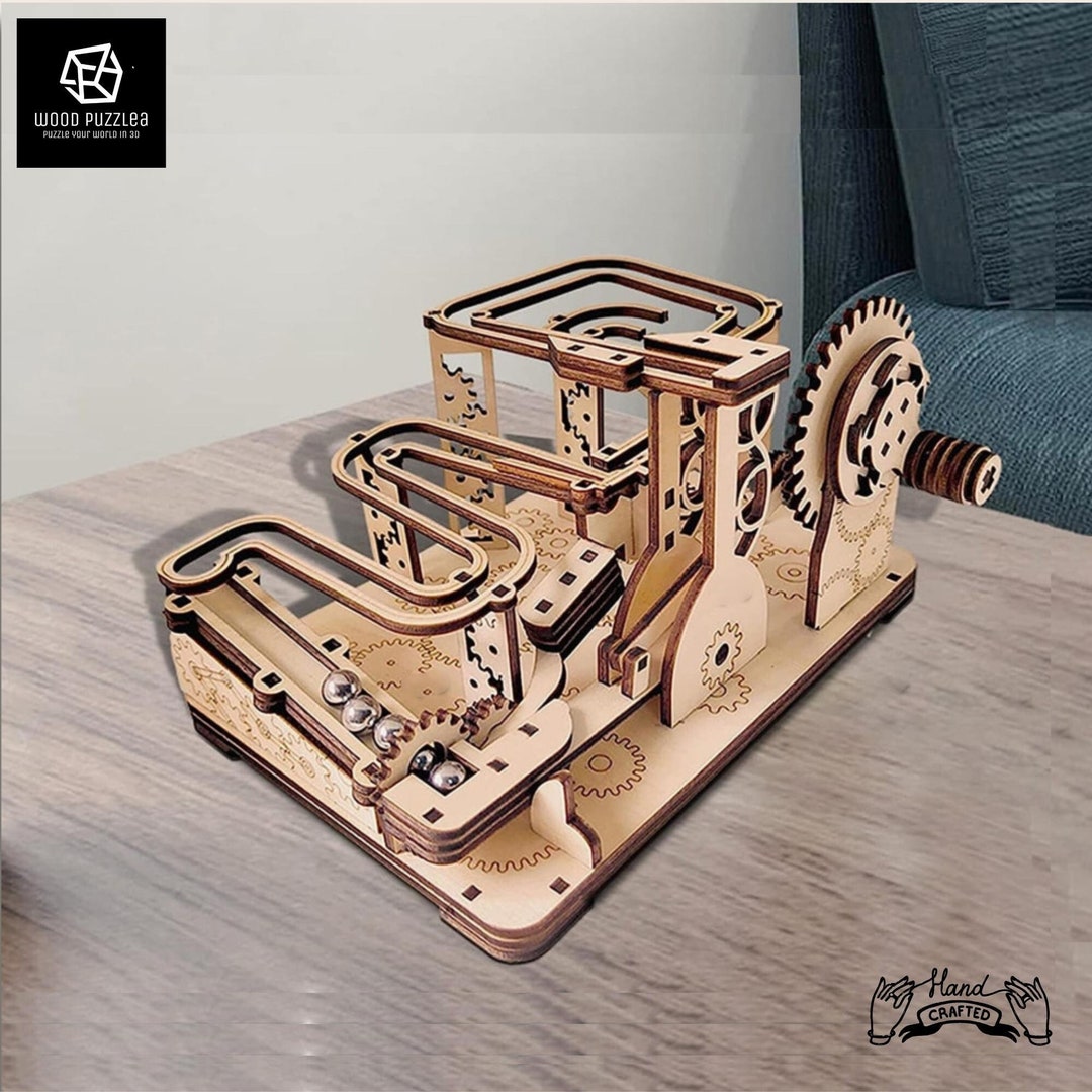 Marble Run Race Track Iron Ball, 3D Wooden Puzzle, Mechanical Gear ...