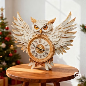Snowy Owl 3D Wooden Puzzle Clock, Eco-Friendly Movable Assembly Gears Home Decor, All in one Kit Gift for DIY Lovers, Teens, Adults, Kids
