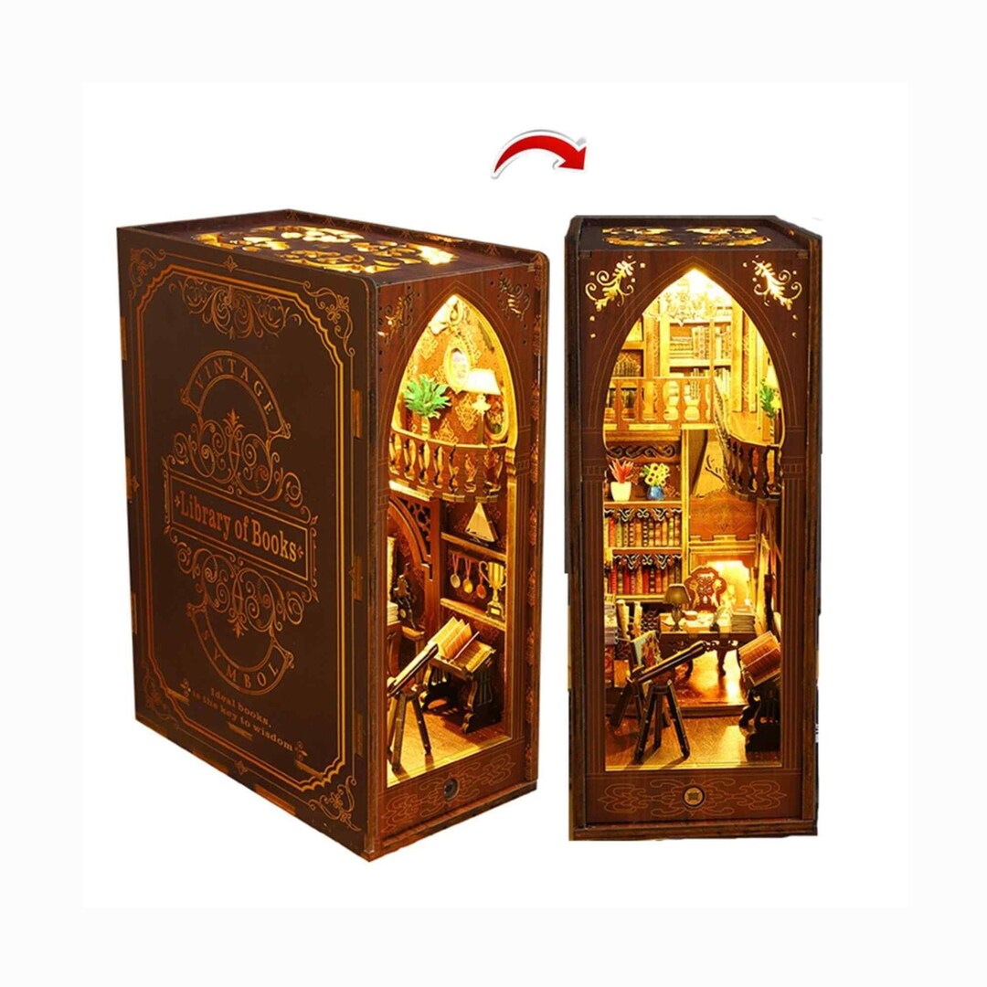 Library of Books DIY Book Nook Shelf Insert Kits, Wooden Tiny Miniature House Bookends