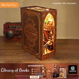 Bibliothèque de livres Kits d'insertion d'étagères pour coins de livres, bricolage, serre-livres en bois pour maison miniature, kit de construction d'étagères pour maison de poupée pour cadeaux pour adultes