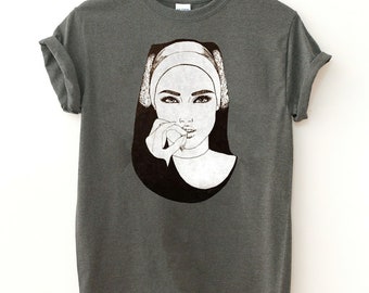 Funny Nun Smoking T-Shirt, Funny Nun Shirt, Funny Smoking Lovers Shirt, Gift For Smoker, Vintage Smoking Art, Weed Cannabis Shirt