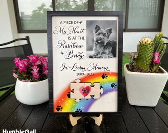 Custom Pet Remembrance Wood Sign, Personalized Memorial Rainbow Bridge Puzzle With Pet Photo, Pet Loss Gifts, In Loving Memory Pet Signs