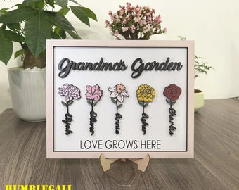 Custom Grandma's Garden Wooden Sign Decor, Personalized Birth Month Flowers Mothers Day, Birth Flower Sign, Mother’s Day Gift, Wooden Plaque