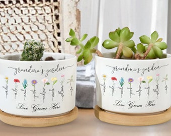 Grandmas Garden, Custom Grandkid Name Flower Pot, Personalized Mother's Day Flower Birth Month Plant Pot, Flower Pot With Name, Pot Decor