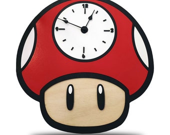 Embellece tu Espacio: Reloj de Pared de Madera con la Encantadora Forma de Seta Toad de Super Mario Bros - 380 x 380 mm