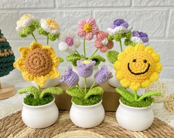 Handmade Crochet Flower Pot,Handmade Flowers Gift,Crochet Sunflower,Home Decor,Desktop Decor,Nursery Decor