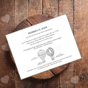 Partecipazione, invito digitale di matrimonio - tema mongolfiera, stile vintage