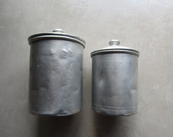 Vintage 1910's aluminium set of 2 canisters, retro greek coffee and sugar set, storage kitchen collectible