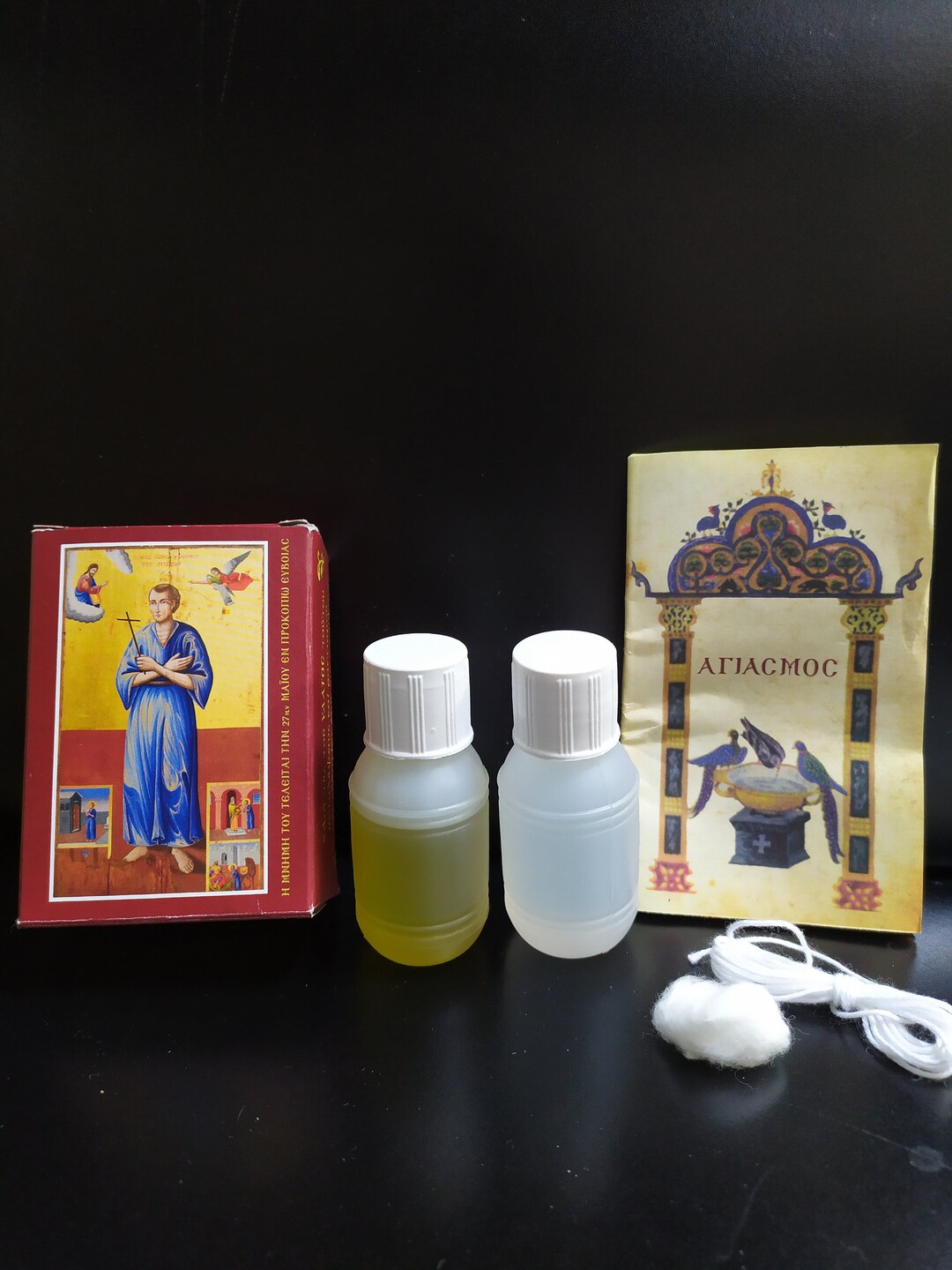 Consecrated Set of Oil, Water, Thread and Cotton Over the Relics of ...