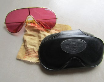Vintage Ray Ban Wings Sunglasses: Gold Frame, Pink Lenses, 80s Bausch & Lomb