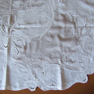 Handmade Greek Embroidered Tablecloth with 12 Napkins: Vintage Cutwork Linen
