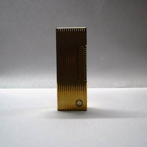 Vintage Dunhill Rollagas Lighter, Elegant '80 "Vertical Lines" Gold Stripes Pattern gift collectible Swiss made