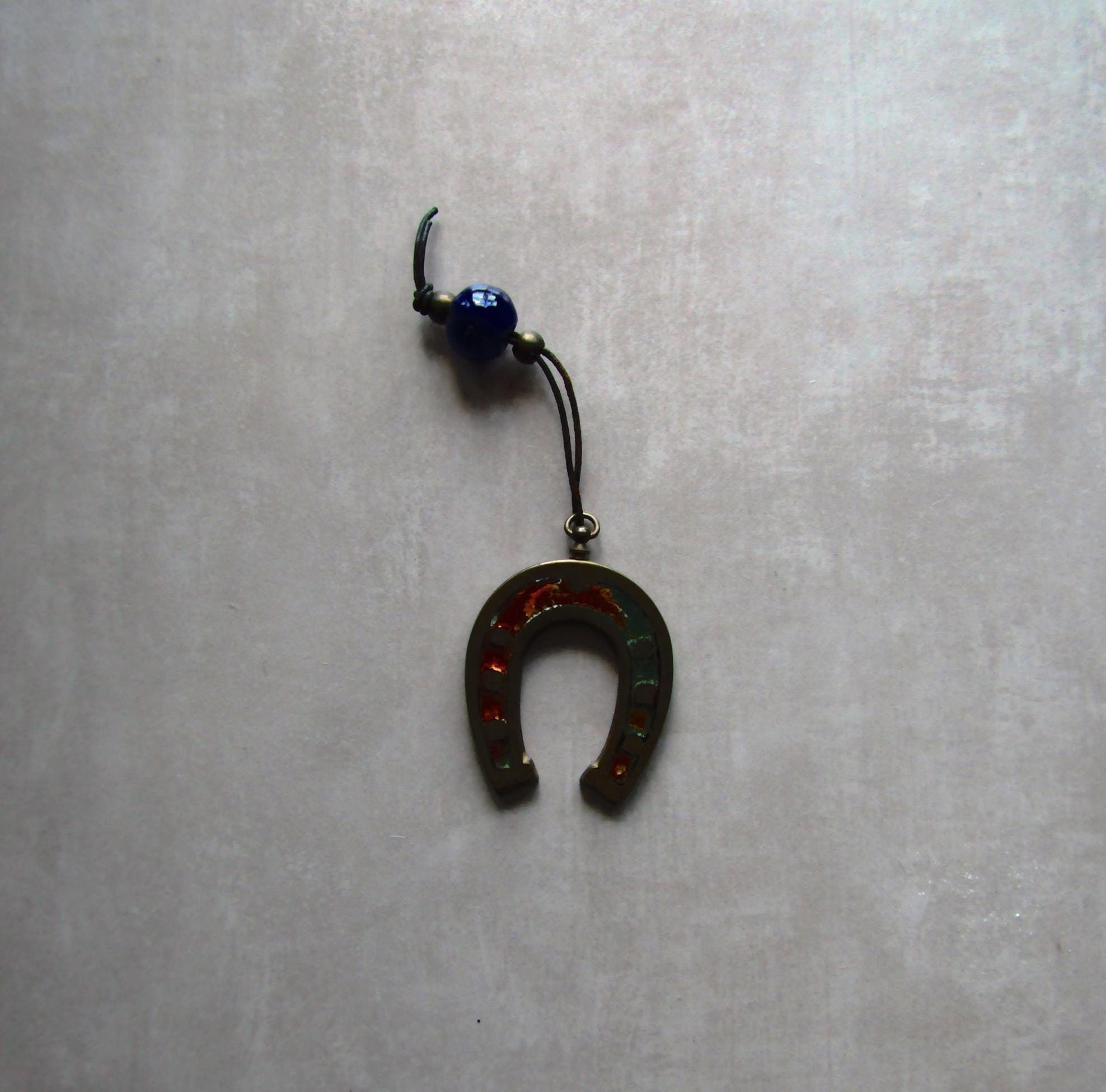 Vintage Horse Shoe With Large Blue Bead for Good Luck, Lucky