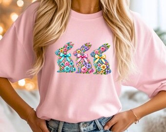 Cute Floral Easter Bunnies PNG, Easter Bunnies Spring PNG Sublimation Design, Grandmillenial Easter Digital Download