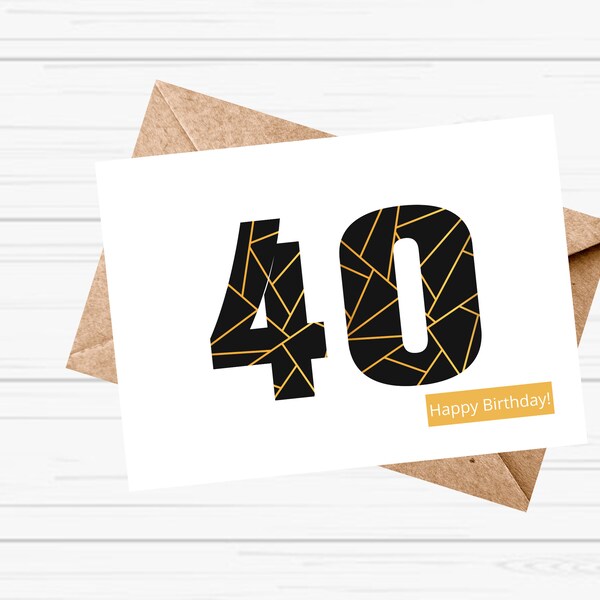 Instantly downloadable card, 40th birthday card, digital download birthday card,Printable Birthday Card, digital, Birthday Card 40th