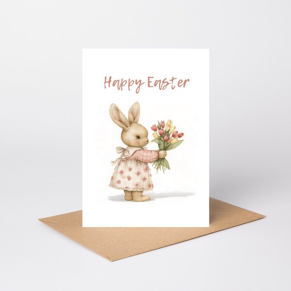 Cute Easter Greeting Card, Printable PDF Card, Digital Download, Happy Easter Bunny Card, Blank Foldable Card, Easter Card, Cute Card