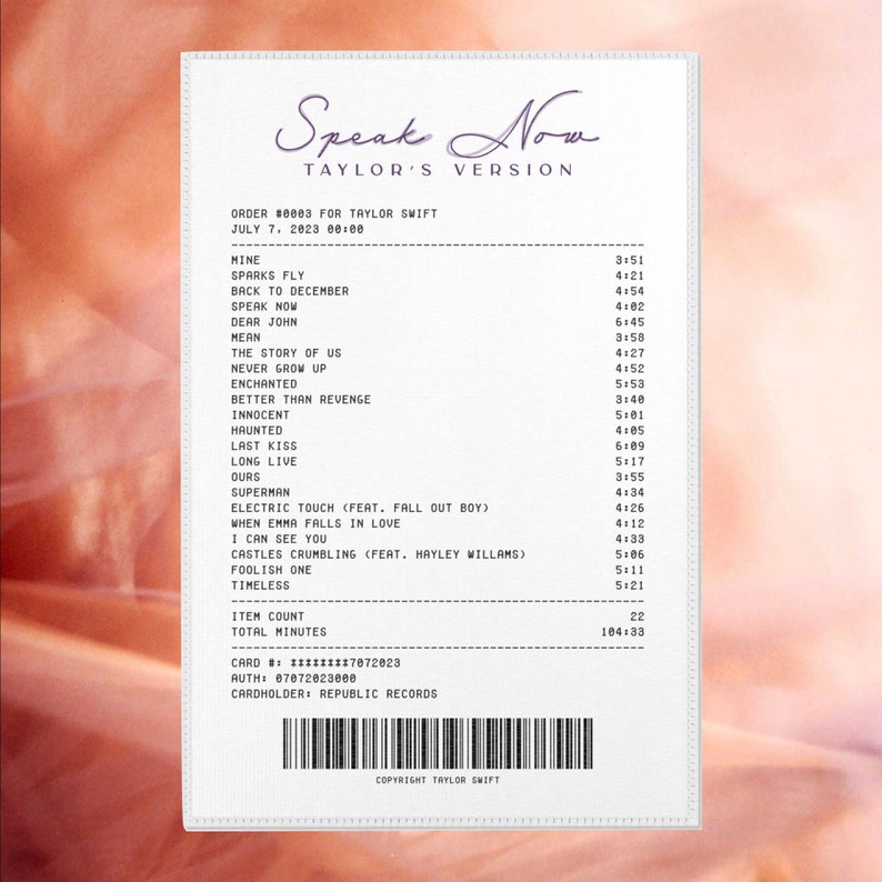 Taylor Swift Speak Now Taylor S Version Album Receipt Rug Aesthetic Taylor Swift Speak Now Taylor S Version Album Receipt Rug Aesthetic
