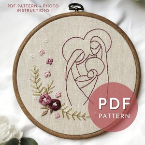 Holy Family embroidery pattern, christian home decorations, catholic aesthetic modern wall art, PDF embroidery design for beginners