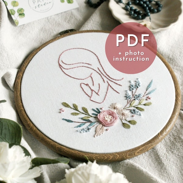Girl in pray - embroidery printable pattern PDF, catholic home decor, baby girl room wall art, First Communion DIY gift template design
