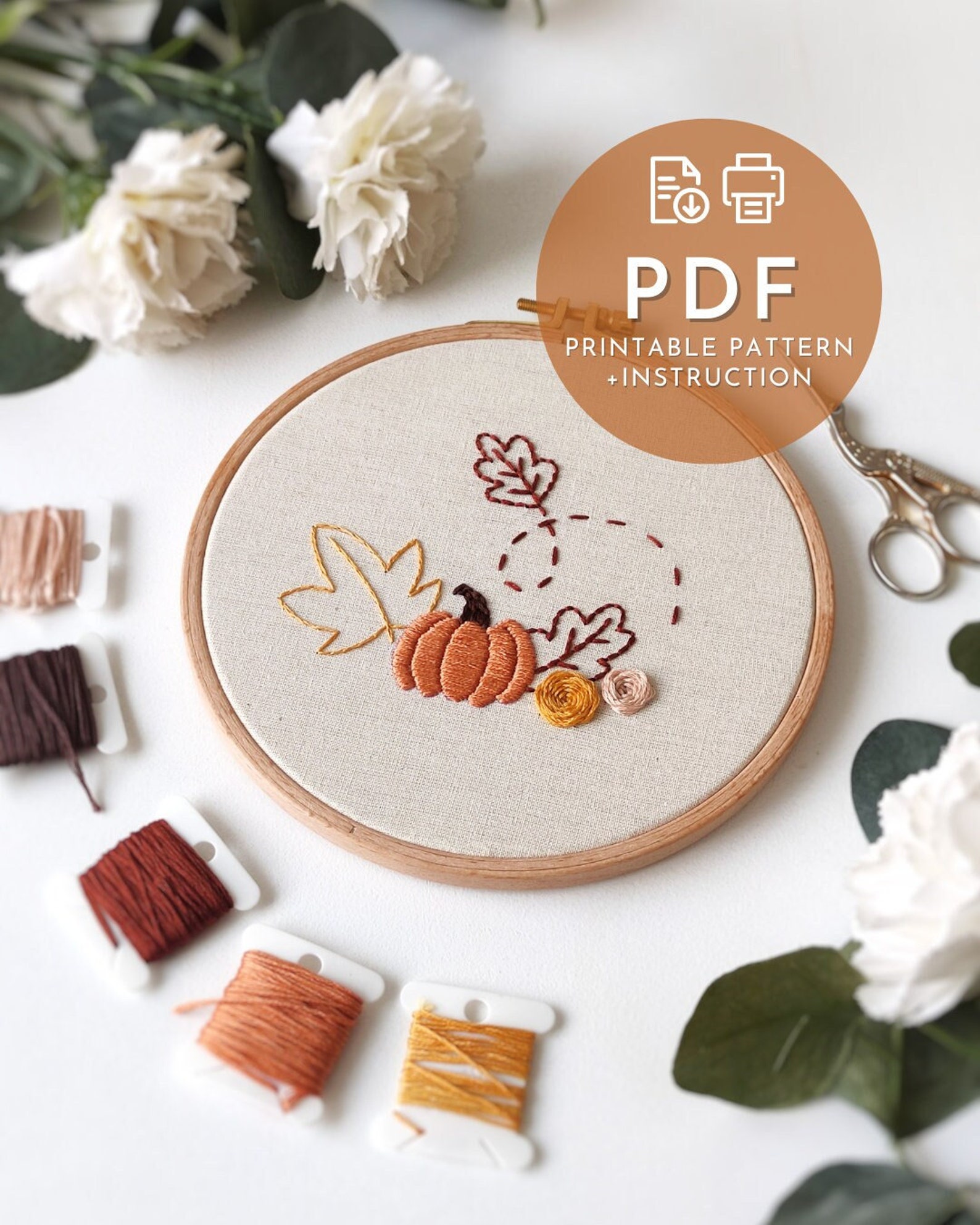 Pumpkin Embroidery Pattern With Instruction, Cozy Autumn Home ...