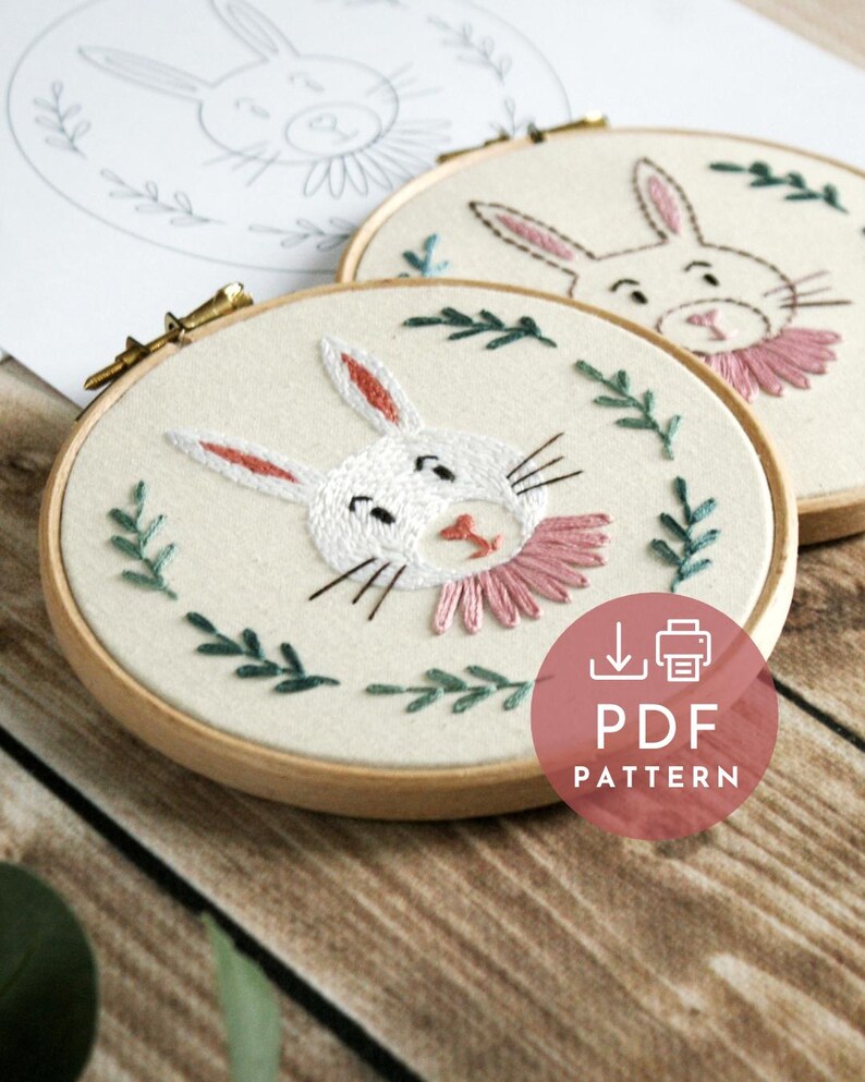 Easter Embroidery Design, Hand Embroidery Bunny Pattern, Rabbit ...