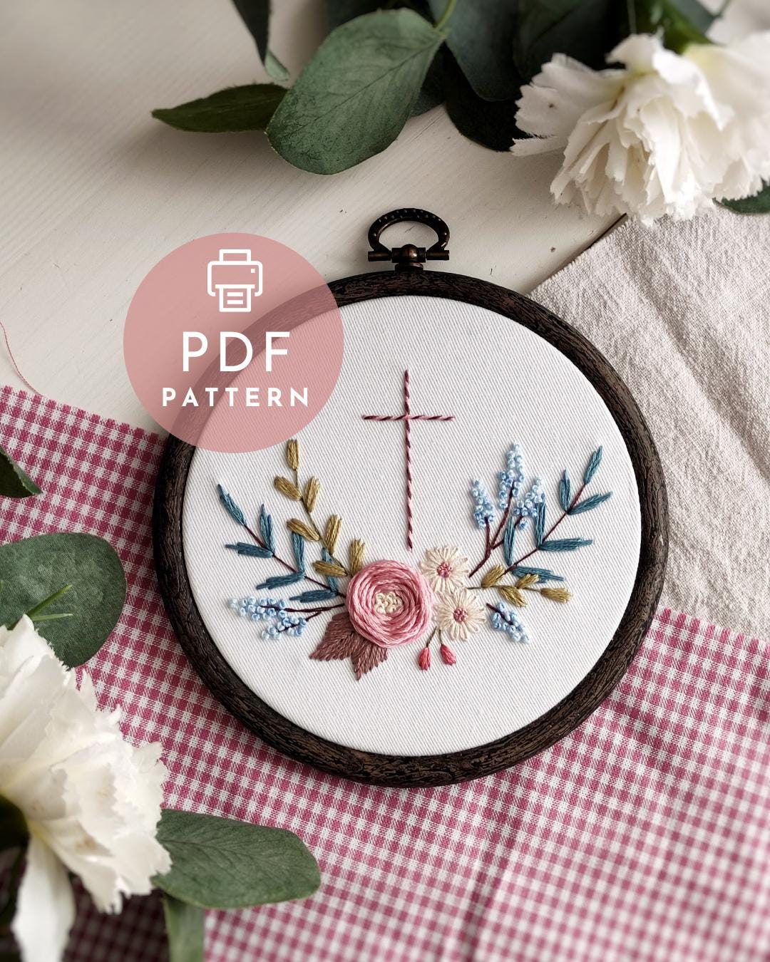 Floral CROSS Embroidery Pattern PDF, Christian Embroidery Template ...