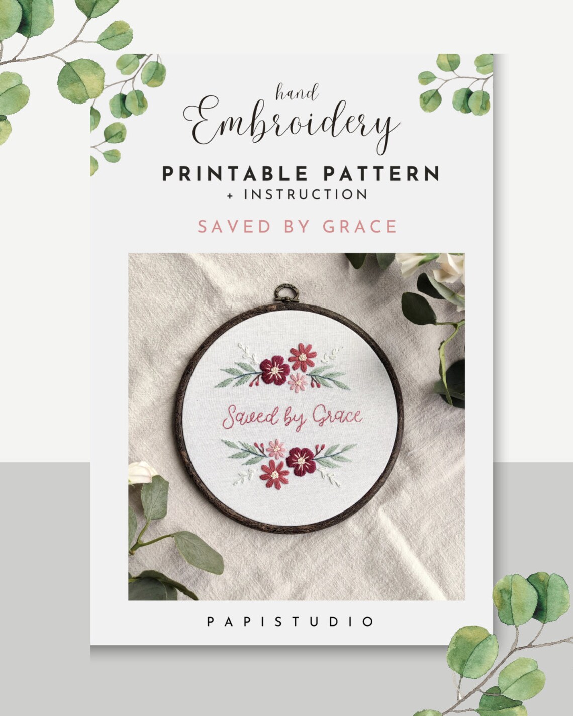 Saved by Grace Embroidery Printable Pattern PDF, Catholic Home Decor ...