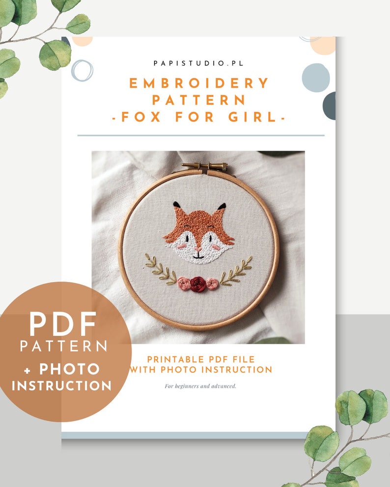 Cute Fox Embroidery Pattern PDF, Forest Animal Decoration for Nursery ...