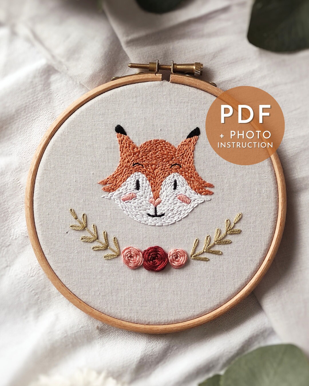 Cute Fox Embroidery Pattern PDF, Forest Animal Decoration for Nursery ...