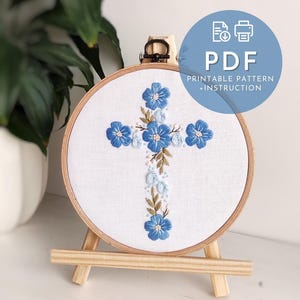 Floral CROSS Embroidery Pattern PDF, Easter Embroidery Decorations DIY ...
