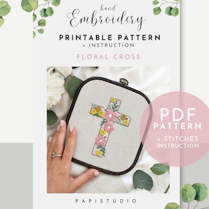 Floral CROSS Embroidery Pattern PDF, Christian Easter Wall Decorations ...