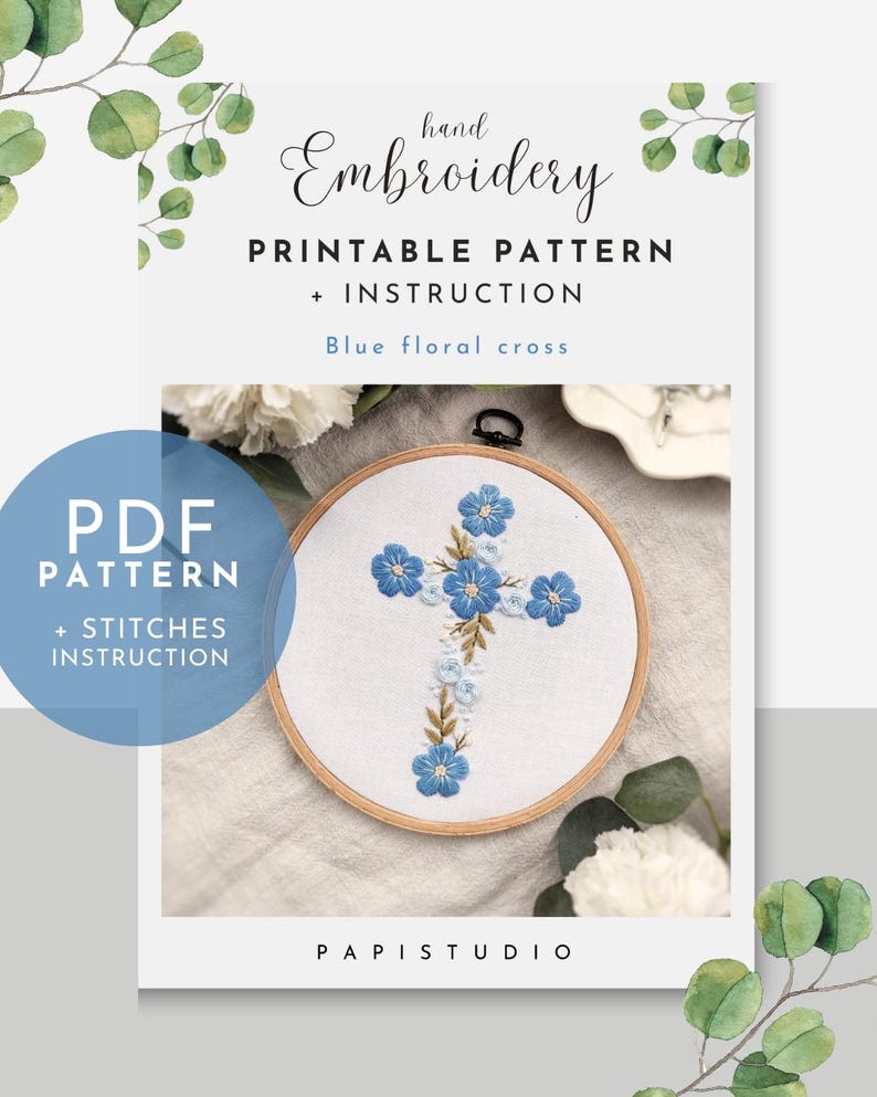 Floral CROSS Embroidery Pattern PDF, Easter Embroidery Decorations DIY ...
