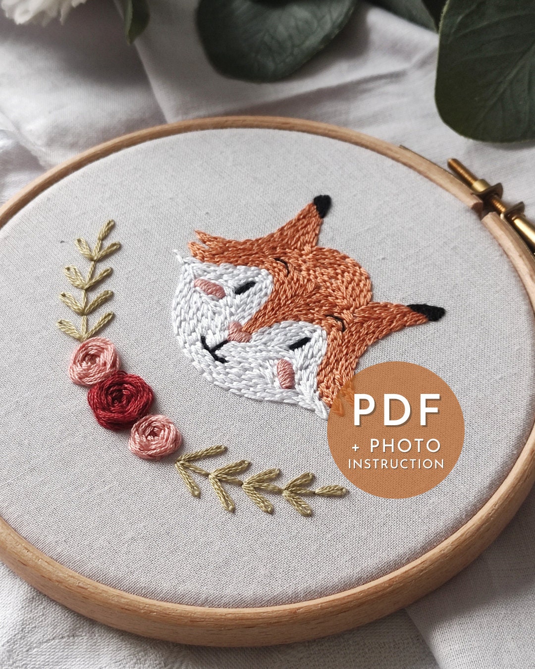Cute Fox Embroidery Pattern PDF, Forest Animal Decoration for Nursery ...