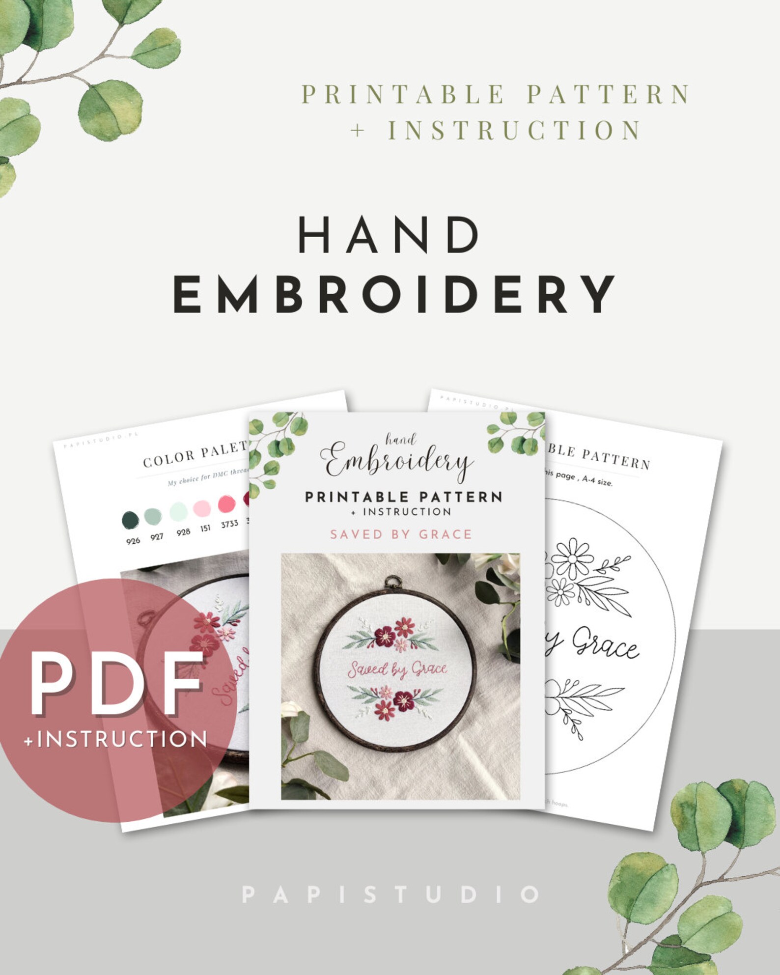 Saved by Grace Embroidery Printable Pattern PDF, Catholic Home Decor ...