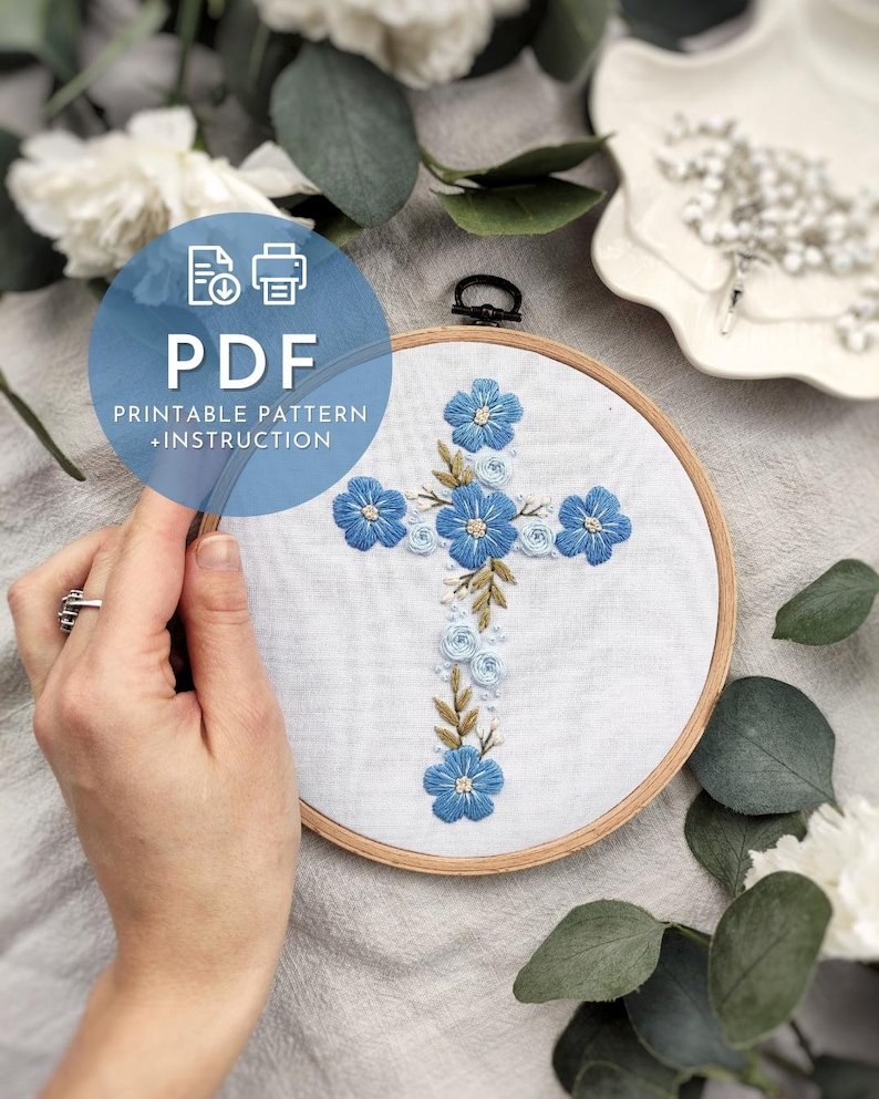 Floral CROSS Embroidery Pattern PDF, Easter Embroidery Decorations DIY ...