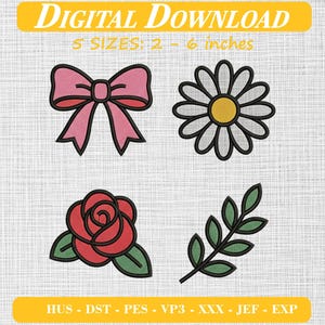 Mama Floral Coquette Bow Mother's Day Cute Mom Embroidery Bundle, 4 Floral Icons Machine Embroidery Set, Digital Download DST PES