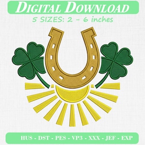 Feeling Lucky Vintage Horseshoe Retro Lucky Embroidery Design, Horseshoe Machine Embroidery Pattern, PES DST Instant Download