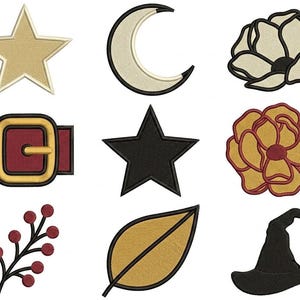 Floral Witch Hat Embroidery Icons Set, Celestial Witch Hat Magic Hat Machine Embroidery Bundle, PES DST Files Digital Download