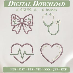 Emergency Department Nurse Coquette Bow ER Emergency Room Embroidery Design, Nurse Machine Embroidery Pattern, DST PES Files for 4x4 Hoop