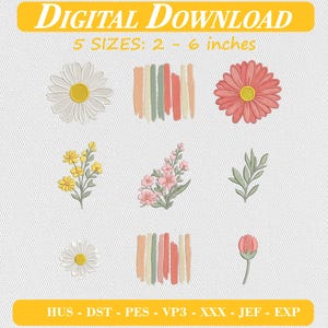 Spring Spring Wildflowers Embroidery Bundle, Spring Wildflowers Floral Machine Embroidery Icons, Digital Download PES DST JEF