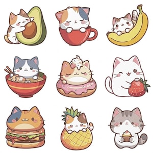 Kawaii Cat Food Embroidery Icons Set, Mother'S Day Kawaii Cat Food Cute Kitt Machine Embroidery Bundle, PES DST Files Digital Download