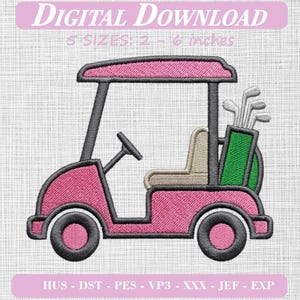 Golf Cart Embroidery Design, Bold decorative golf cart Pink Golf Cart Pattern, Digital Download DST PES