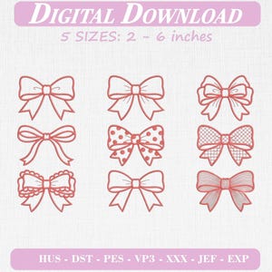 Bow Ribbon Embroidery Design Bundle, Coquette Machine Embroidery Icons Set, Bow Ribbon Digital Download DST PES