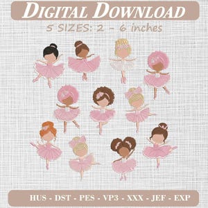 Cute Ballerina Girl Machine Embroidery Design Digital File, Sweet Little Princess Ballet Dancer Tutu Pattern, Nursery Clipart