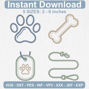 Funny Dad Fathers Day Dog Dad Embroidery Bundle, 4 Minimalist Pet Icons Machine Embroidery Set, Instant Download DST PES