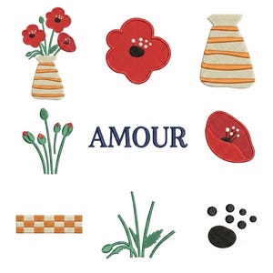 Poppy Flower Wall Mini Icons Embroidery Set, Mini Poppy Flower Wall Print M Machine Embroidery Bundle, Digital Download DST PES