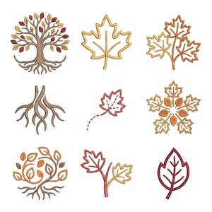 Fall Tree Life Embroidery Design Bundle Family Tree Icons, Oak Tree Machine Embroidery Set, DST PES Digital Download